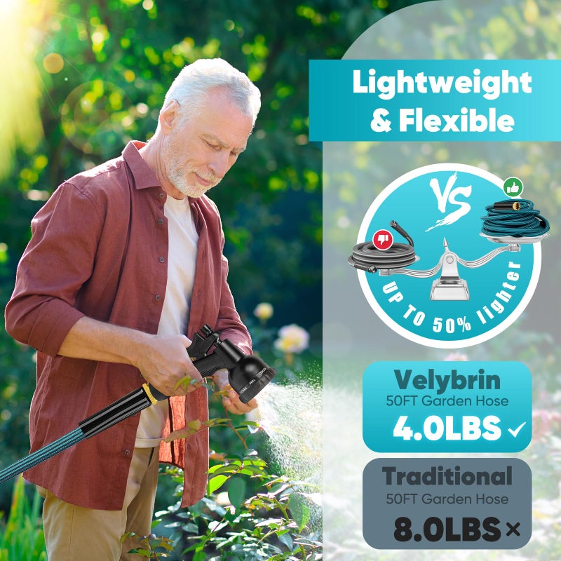 Velybrin Garden Hose 50ft  Non-Expanding Water Hose Ultra Lightweight  Kink-Free  Sturdy  Flexible  Abrasion Resistant Hose for Yard  Lawn  Outdoor  Marine and Camper - Image 4
